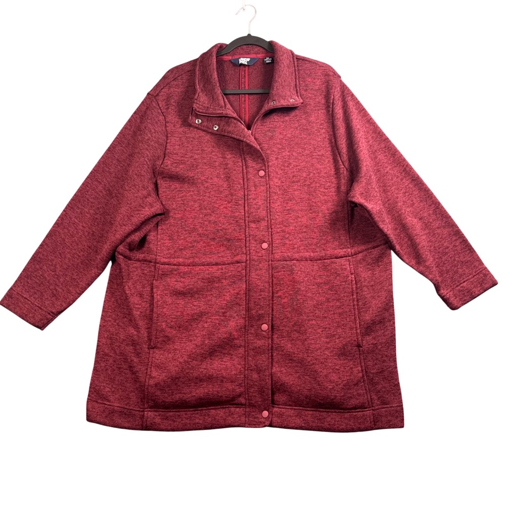 Lands' End Sweater Fleece Coat Women's 3X Burgundy Marl Full Zip Cozy Jacket
